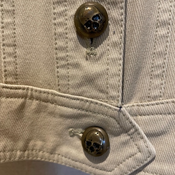 BETSEY JOHNSON khaki tan skull buttons denim jean military jacket, size 0 - Picture 5 of 13